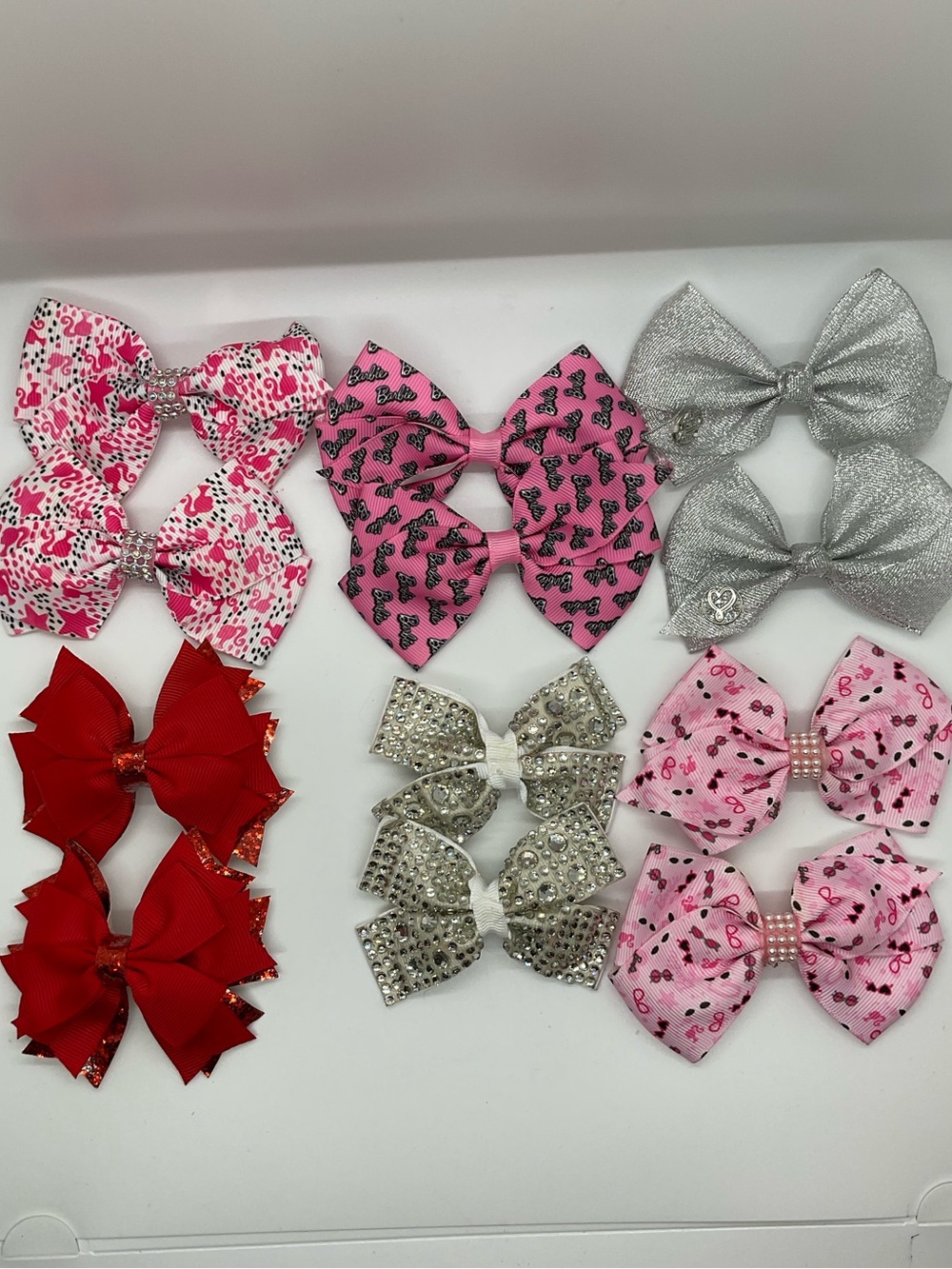 Girls' Sparkle & Pattern Hair Bow Bundle 10 pair Barbie Cheerleading Dance